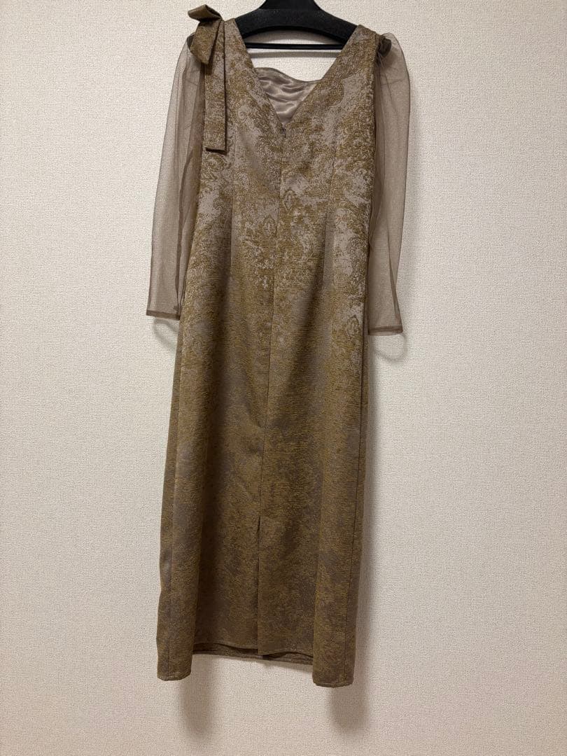 オリーブグリーン ロングドレス シースルー袖
