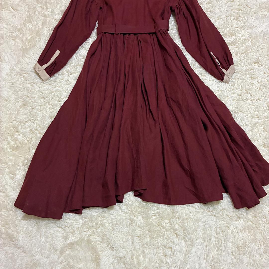 ハザマ ha|za|ma 経年真価のワンピース ボルドー　リネン１００％