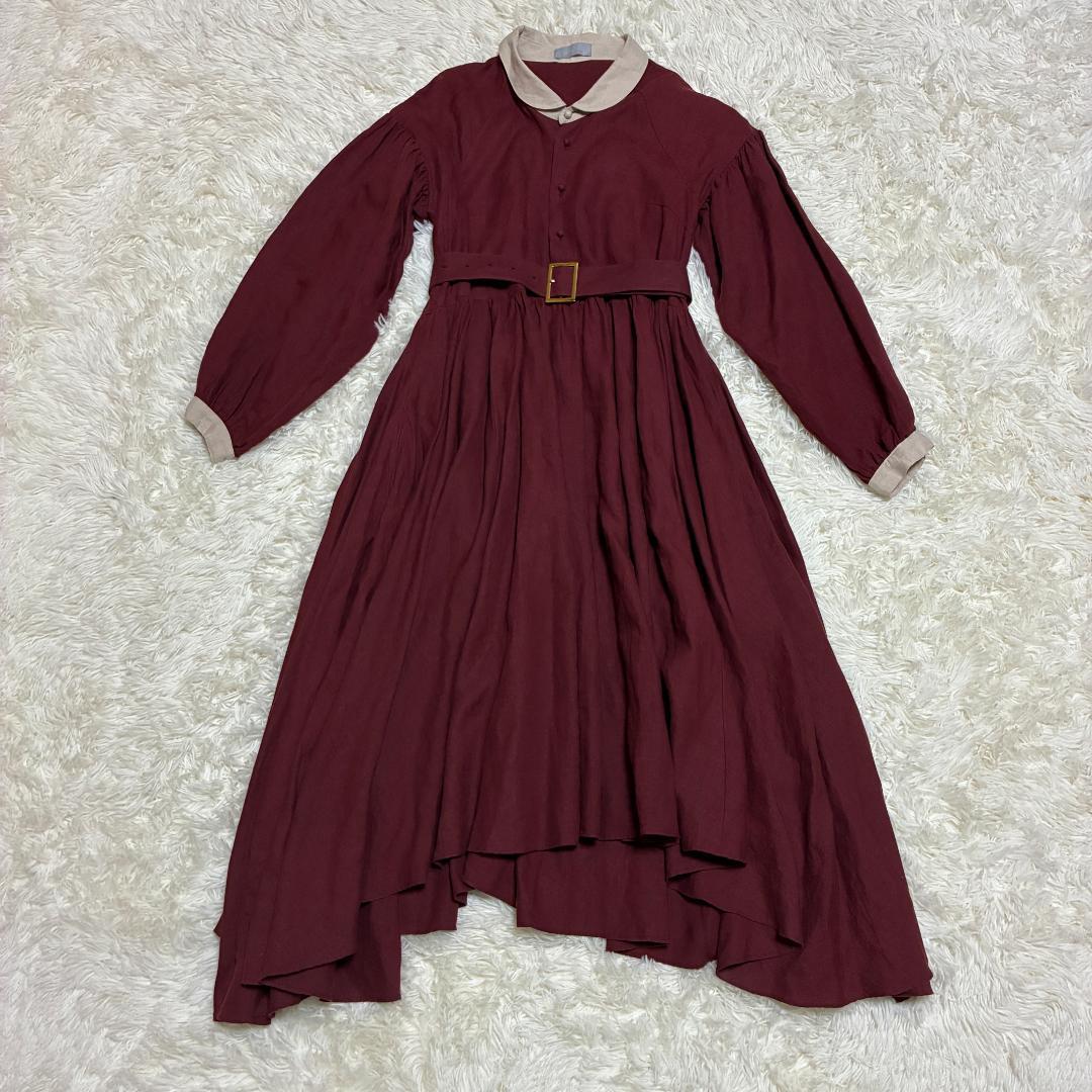 ハザマ ha|za|ma 経年真価のワンピース ボルドー　リネン１００％