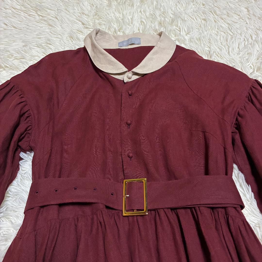 ハザマ ha|za|ma 経年真価のワンピース ボルドー　リネン１００％