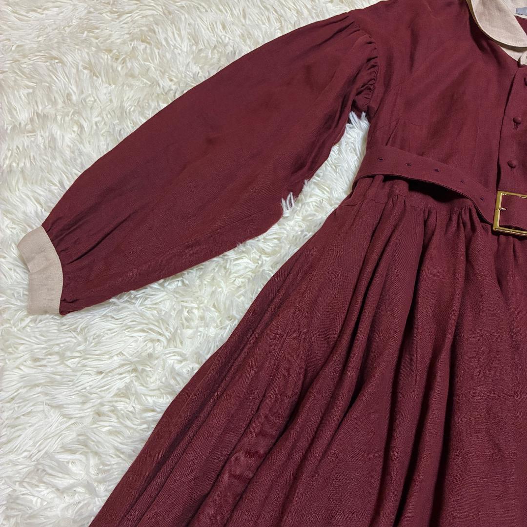 ハザマ ha|za|ma 経年真価のワンピース ボルドー　リネン１００％