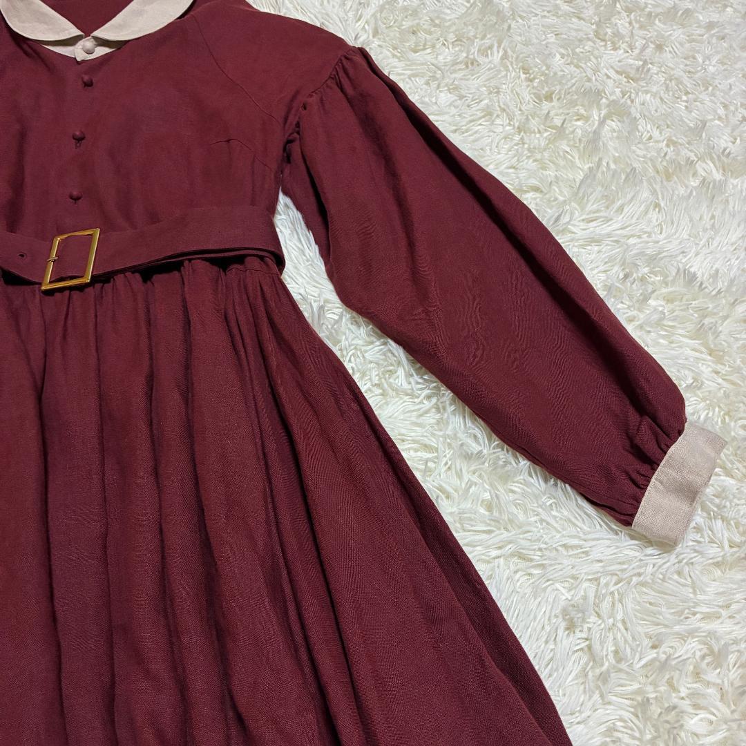ハザマ ha|za|ma 経年真価のワンピース ボルドー　リネン１００％