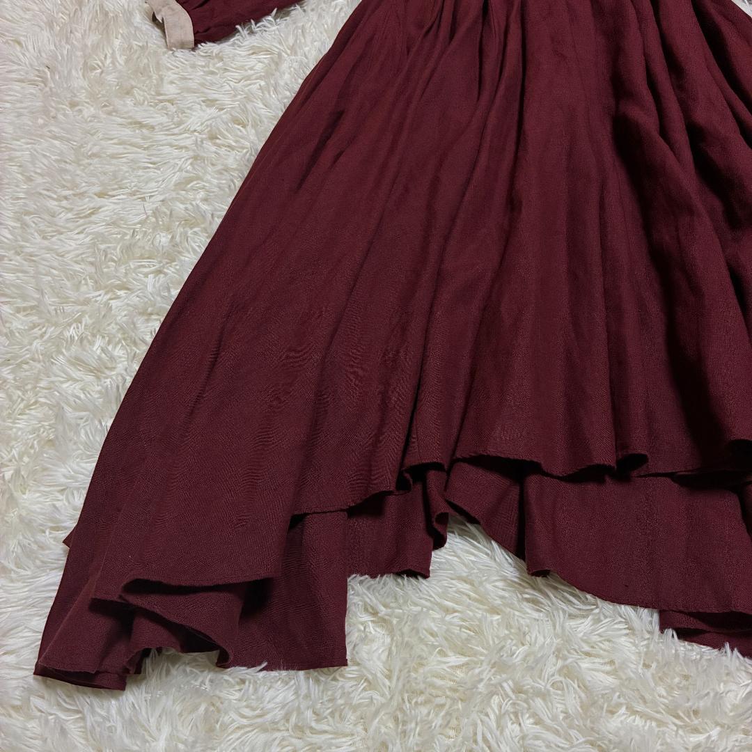 ハザマ ha|za|ma 経年真価のワンピース ボルドー　リネン１００％