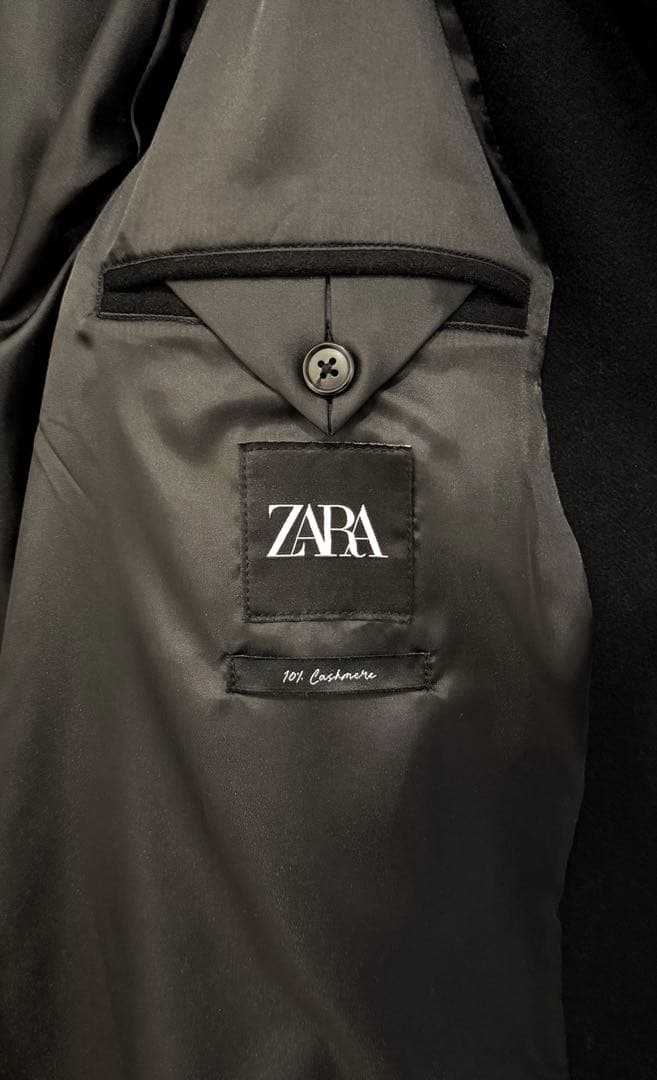 【ZARA】 ウールブレンドコート・10%カシミア/ ブラック・Lサイズ