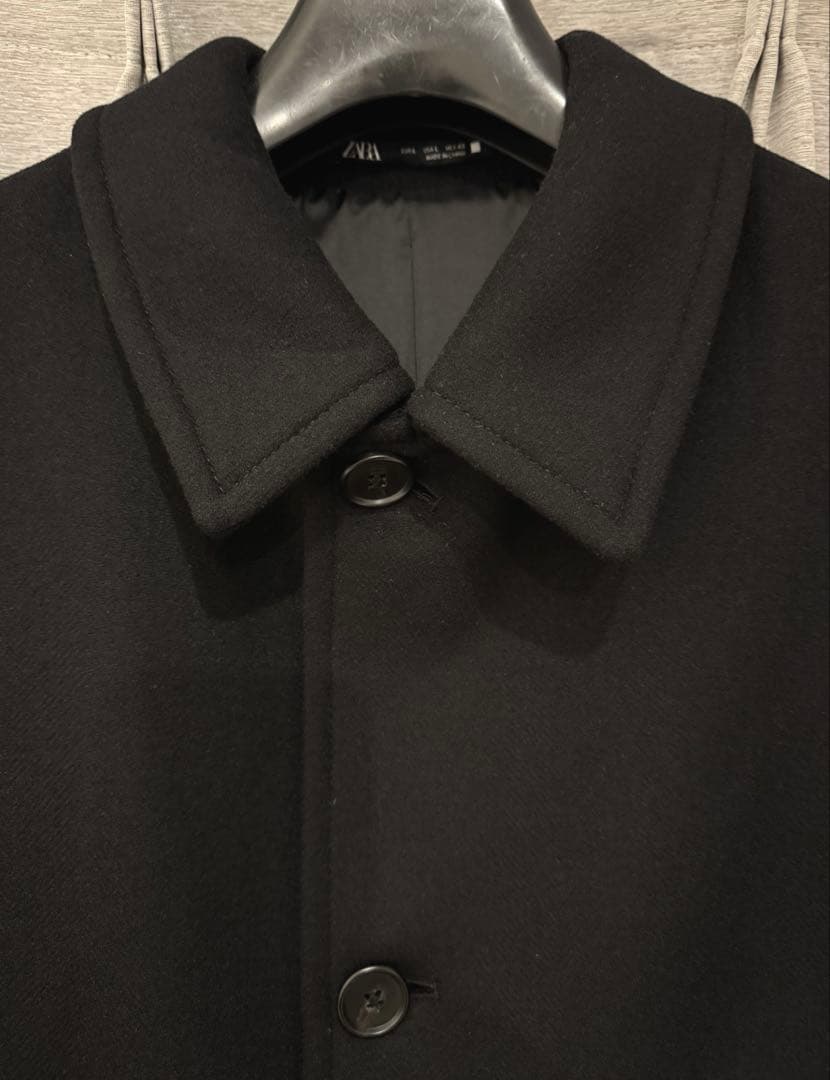 【ZARA】 ウールブレンドコート・10%カシミア/ ブラック・Lサイズ