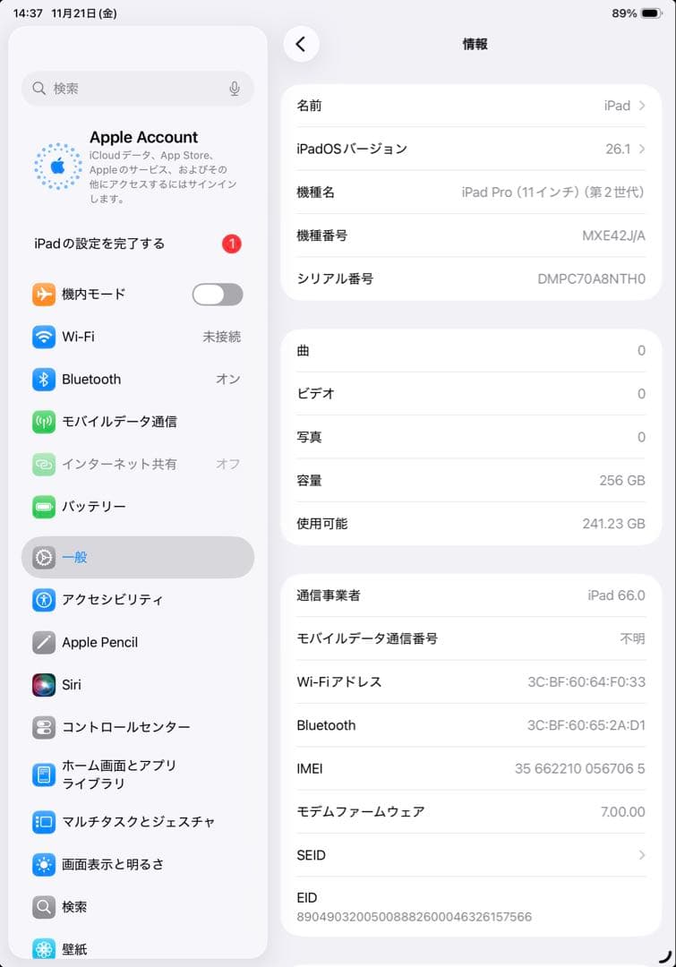 iPad Pro 11インチ 第2世代 Wi-Fi ＋ セルラー 256GB