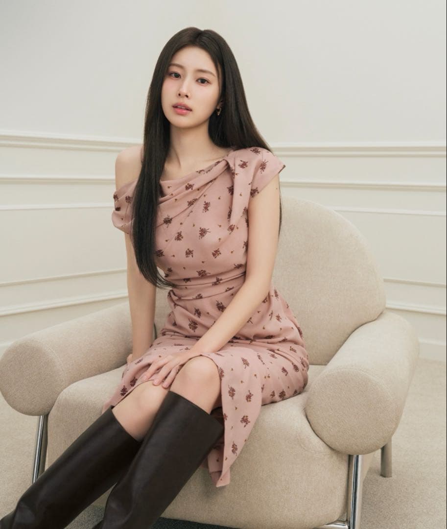 SNIDEL フラワープリントドレープワンピース PNK