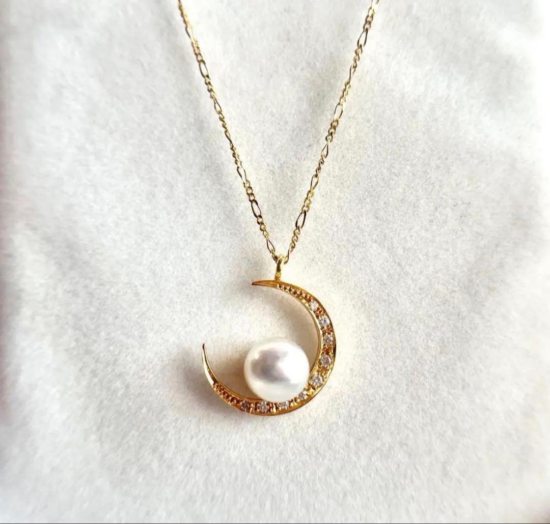美品♡ ヴァンドーム青山　K18 アコヤパール　ネックレス　ムーン　ダイヤモンド