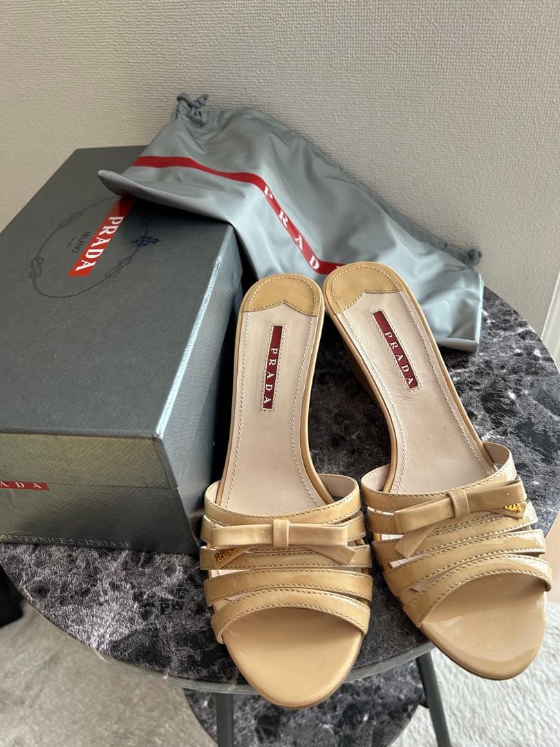 美品　PRADA ベージュ ミュール サイズ38 ヌードカラー　ウェッジソール