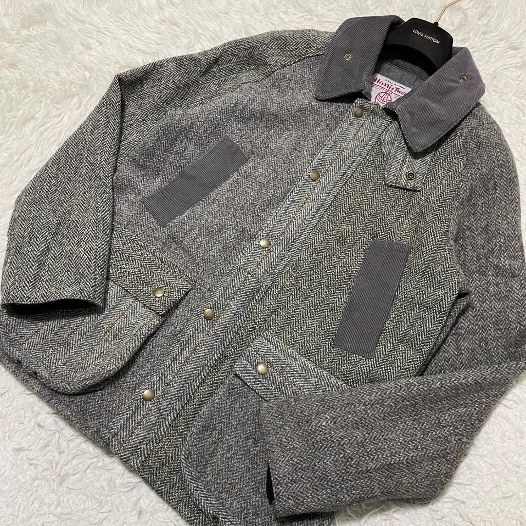 XL相当 ハリスツイード クレイジーパターン ハンティングジャケット グレー系