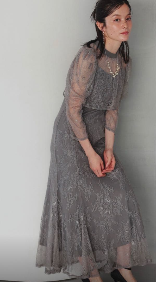 ドリードール　ボレロレイヤードレースドレス　結婚式　二次会　グレー