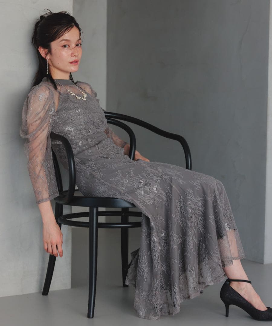 ドリードール　ボレロレイヤードレースドレス　結婚式　二次会　グレー
