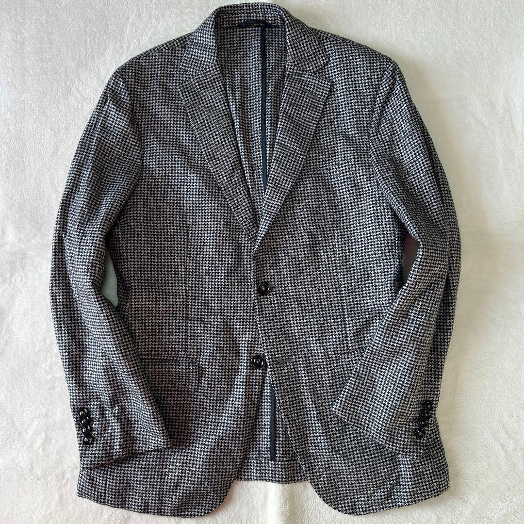 美品 エルメネジルドゼニア カシミヤ シルク ハウンドトゥース ジャケット48