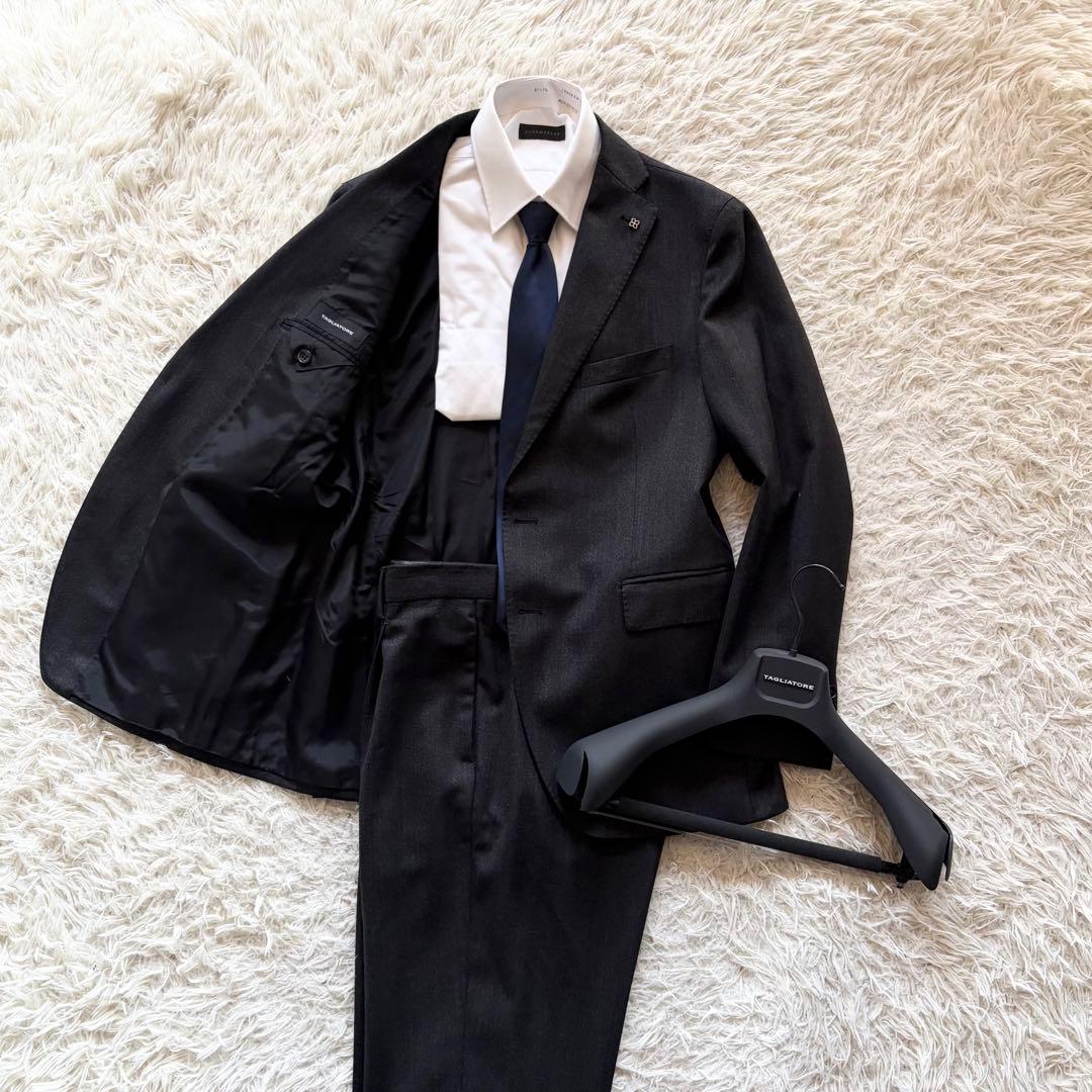 <24年モデル 極美品>TAGLIATORE ダークグレー ウール スーツ 50