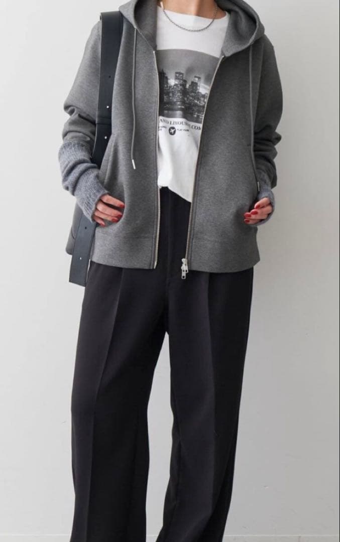 【Spick and Span】ストレッチジップフードパーカー グレー