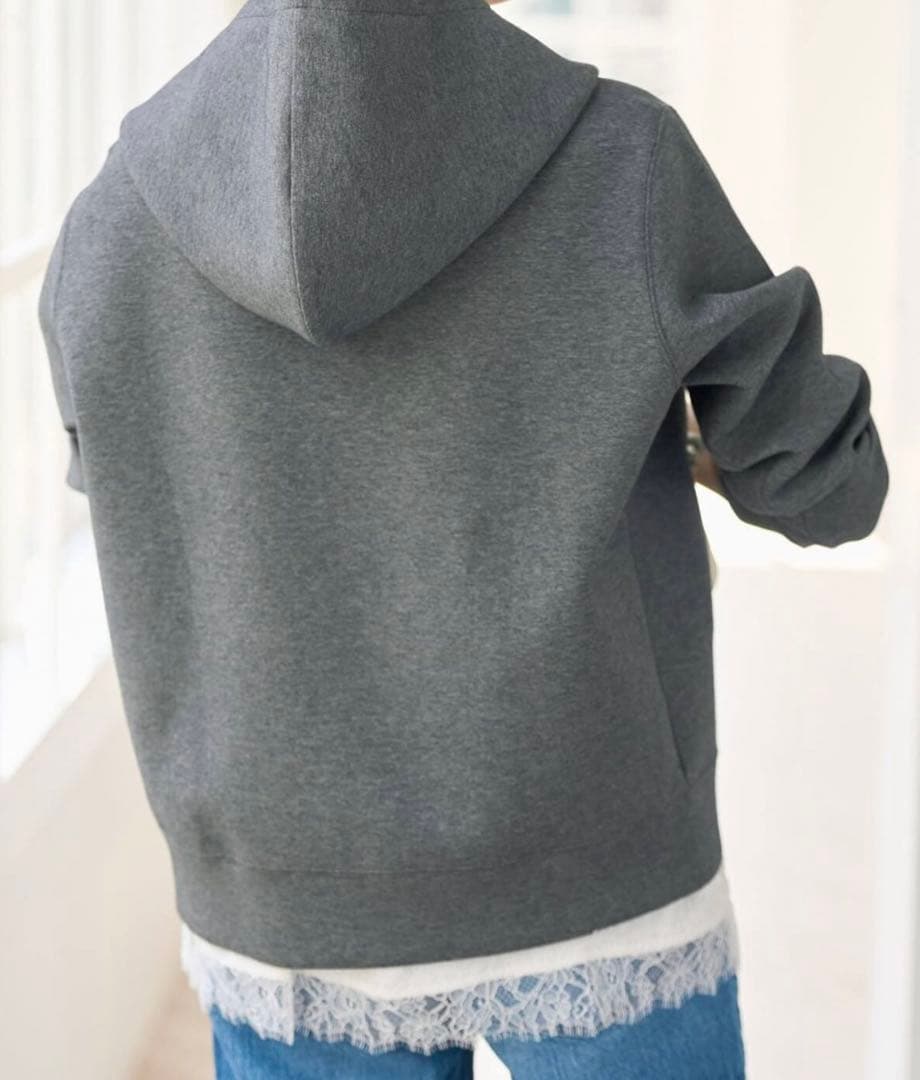 【Spick and Span】ストレッチジップフードパーカー グレー