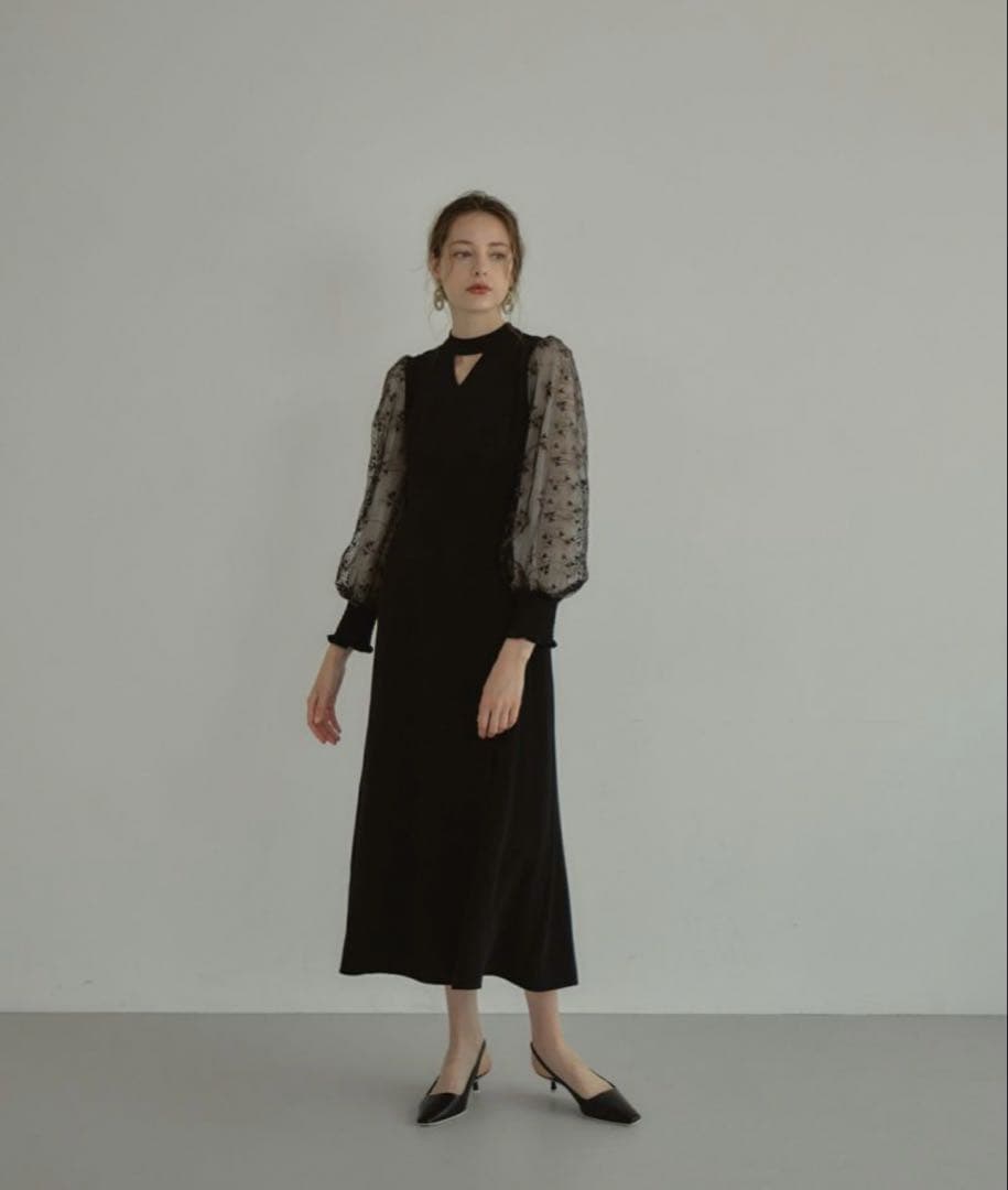 【ANDRESD】 スリーブエンブロイダリードレス