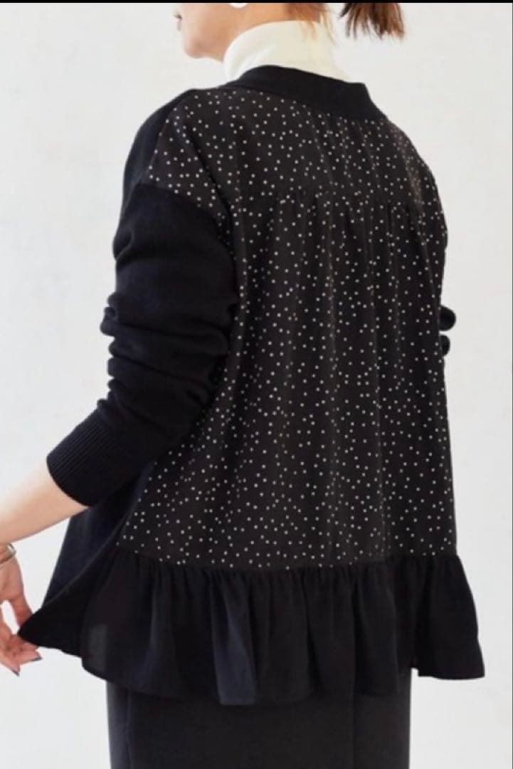 ビアズリー　カーディガン　ドット　フレアー　ブラック