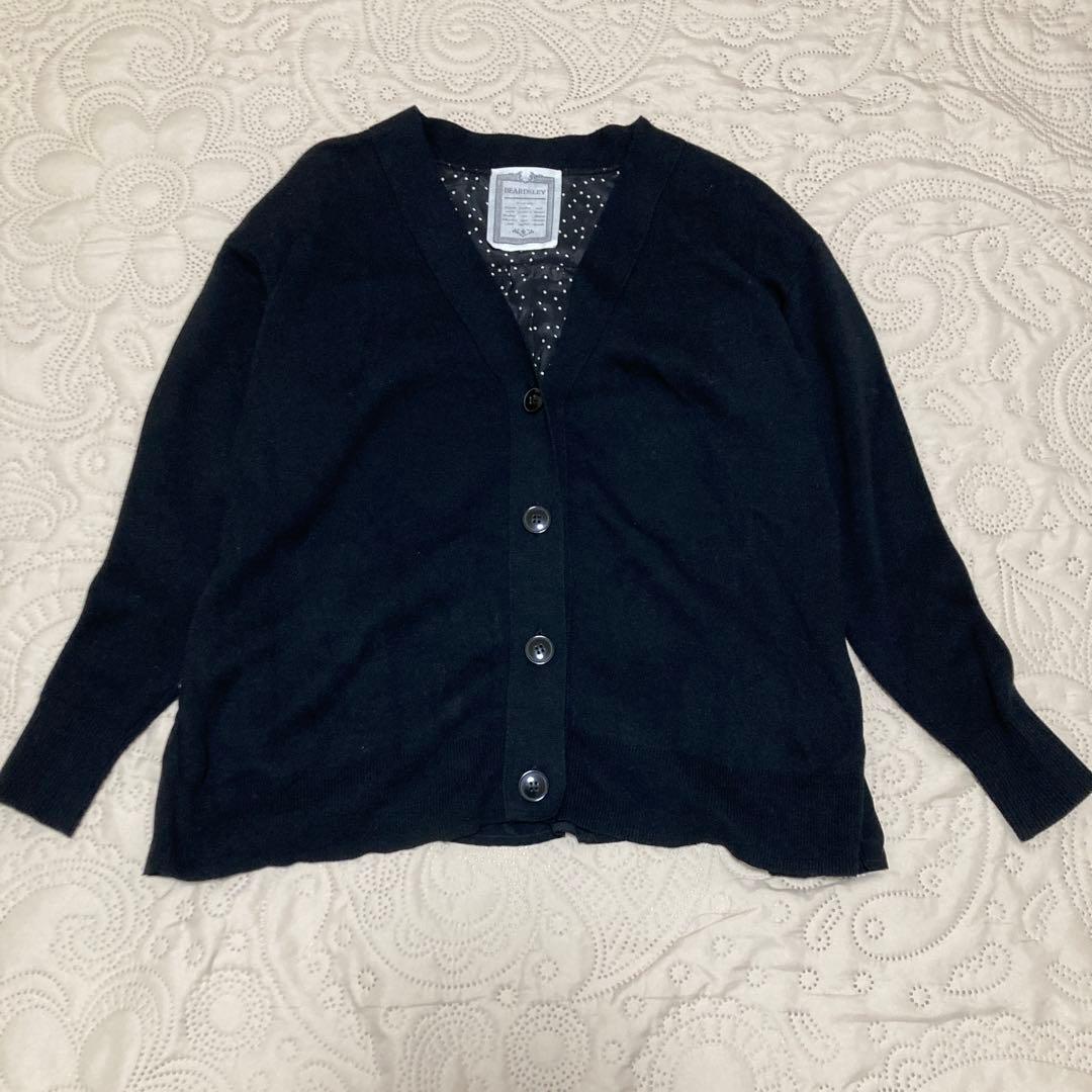 ビアズリー　カーディガン　ドット　フレアー　ブラック