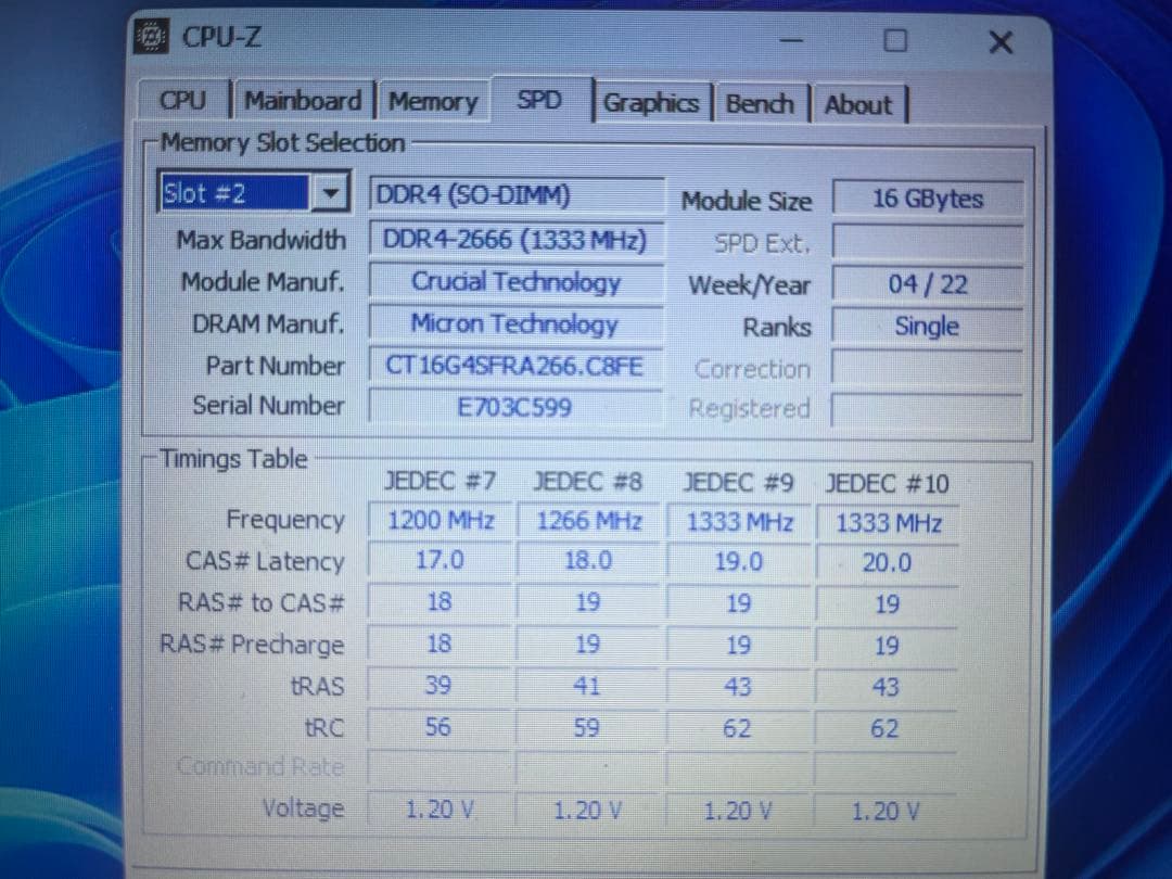 crucial DDR4-2666メモリ16GB2枚　 合計32GB