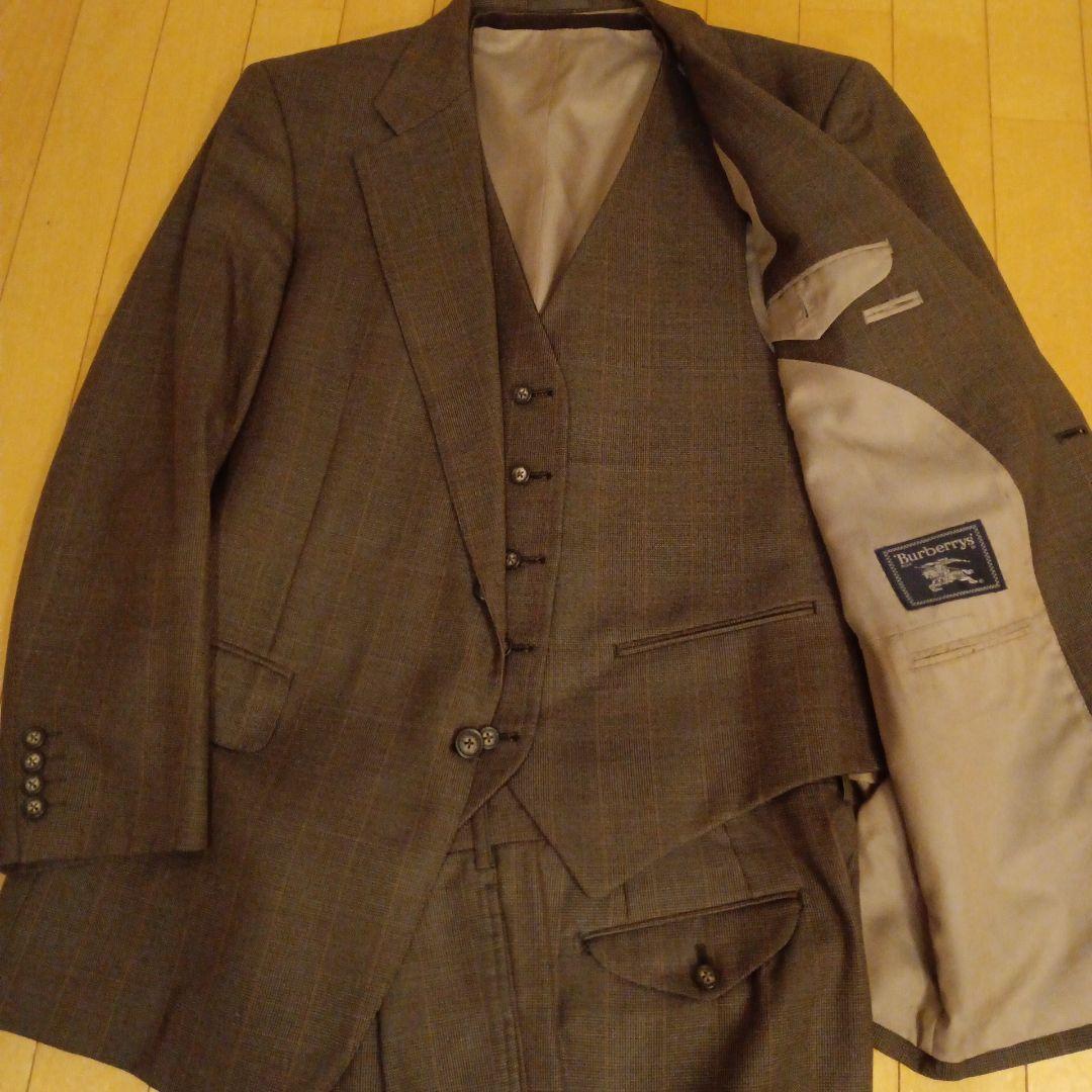 バーバリー グレーブラウン系チェック柄スリーピーススーツ