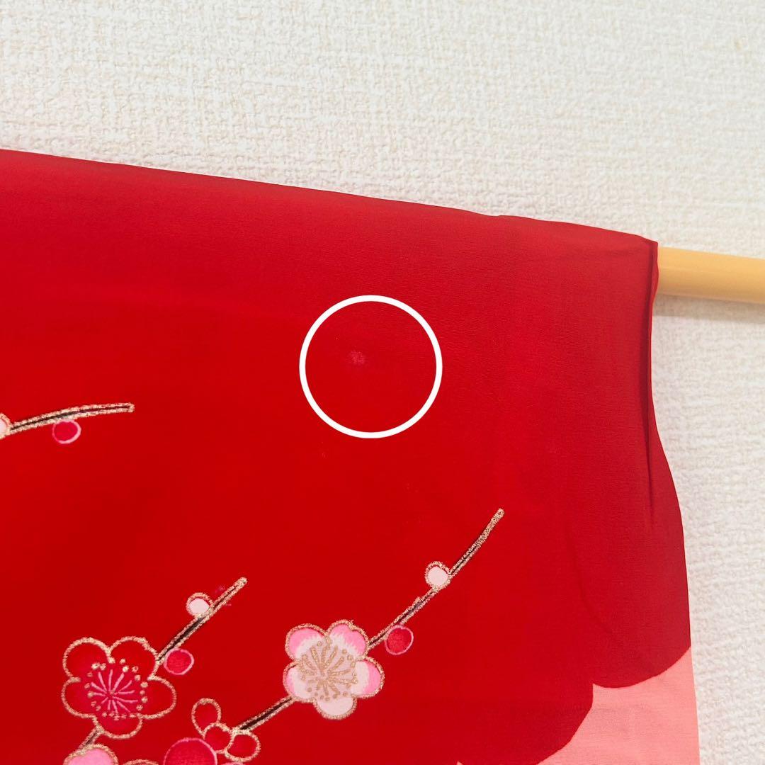 お宮参り　産着　祝着　赤×ピンク　おしどり　花々　束ね熨斗　女の子　襦袢付き