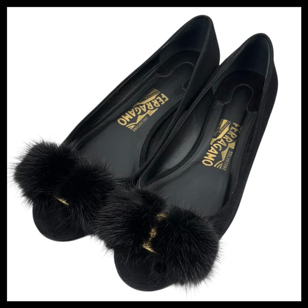 【極美品】サルヴァトーレフェラガモ　24cm　6.5D ヴァリナ　ファー　黒