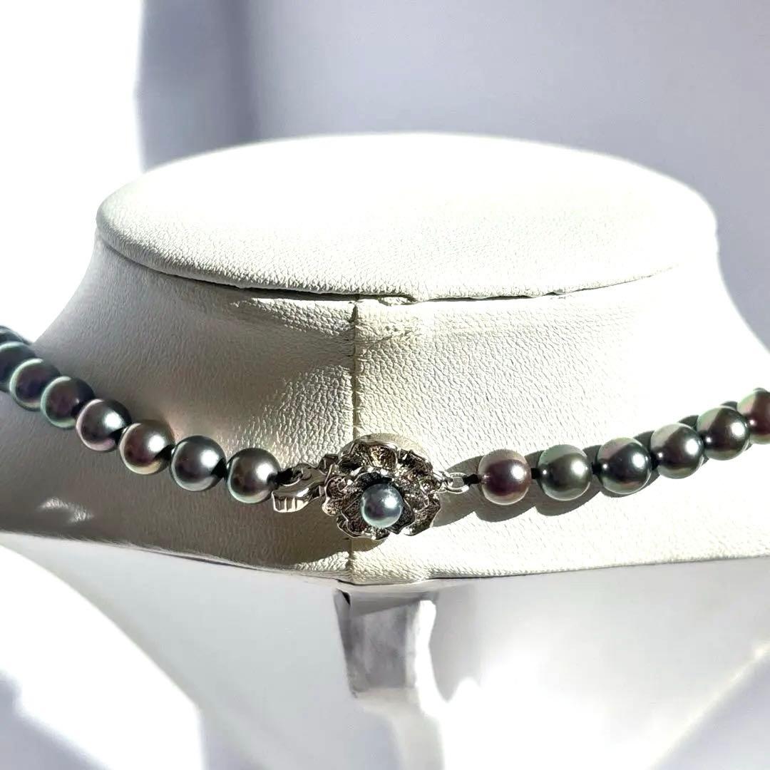 【照り強✨干渉色◎】あこや本真珠 シルバーグレーパールネックレス 7mm 美珠