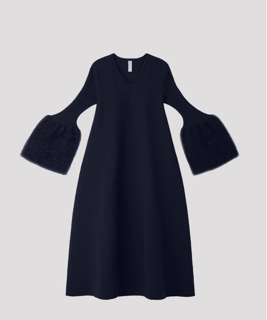 美品★現行品★CFCL シーエフシーエル ベルスリーブフレアドレス3