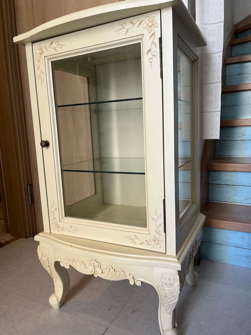 専用ガラスキャビネット ディスプレイ 収納ケース 木製 猫足 アンティーク