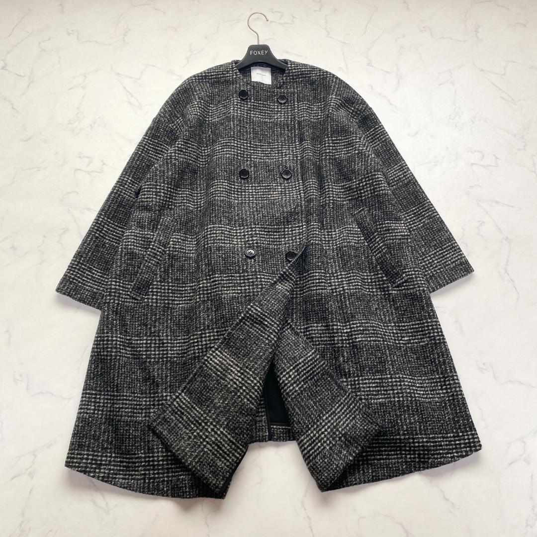 美品✨Spick&Span Wスライバーノーカラーチェックポンチョコート 36