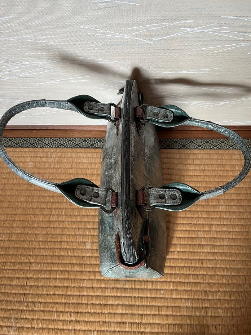 【希少】本革 オーストリッチレッグ パッチワーク ハンドバッグ グレー系