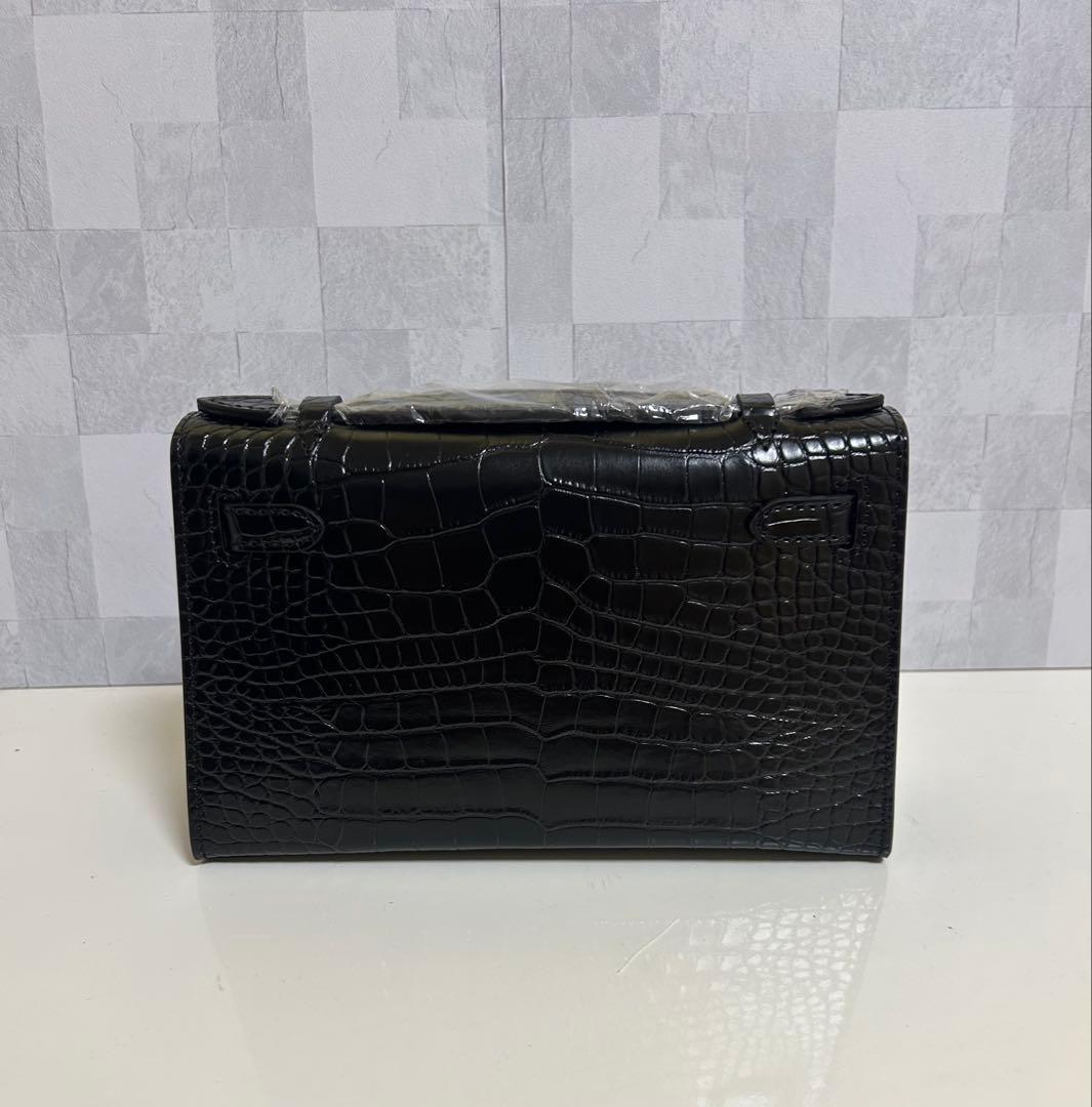 本革　クロコダイル調　レザー クラッチバッグ　ショルダーバック