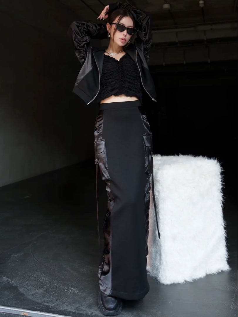 ❤︎glamlips サイドギャザー　ZIPフーディ　SETUP ブラック❤︎