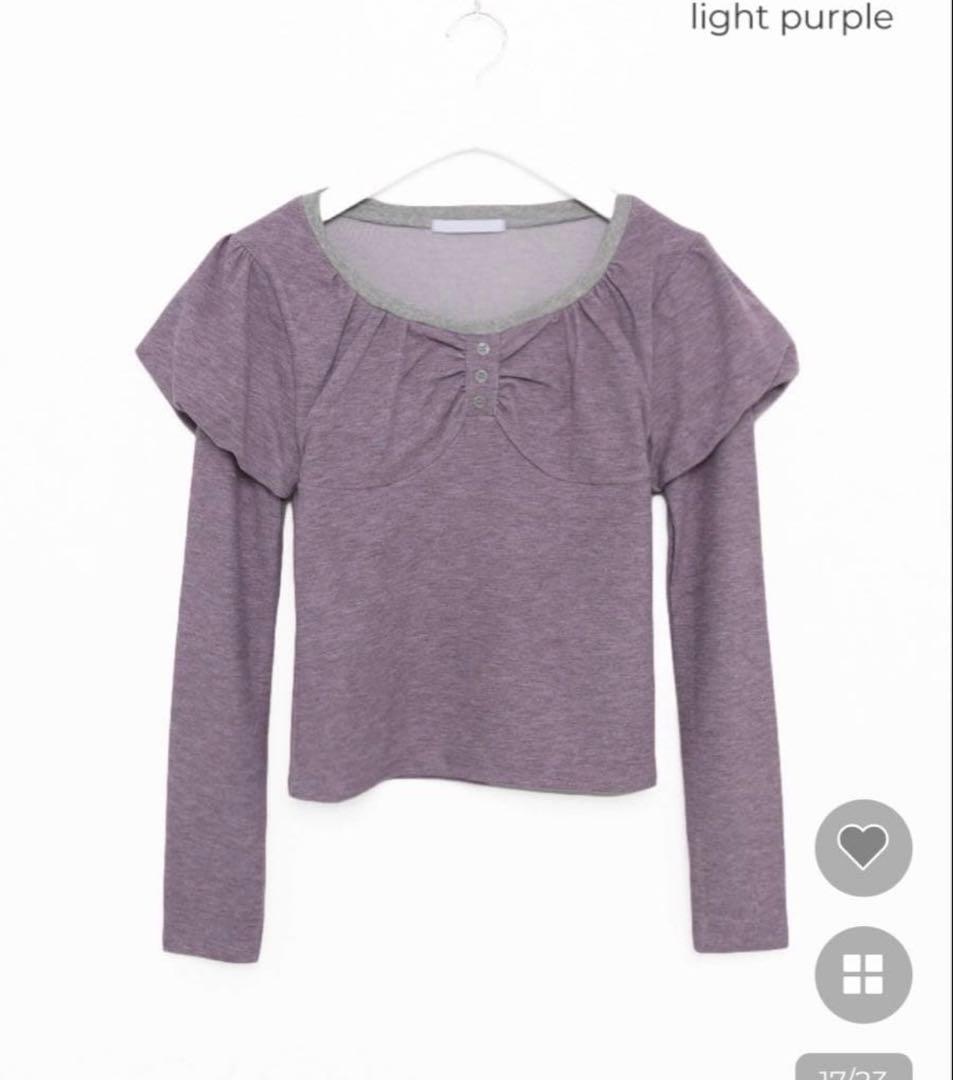 haku リブニットキャスケット＆ボタンリボンデザインレイヤードパフスリープ