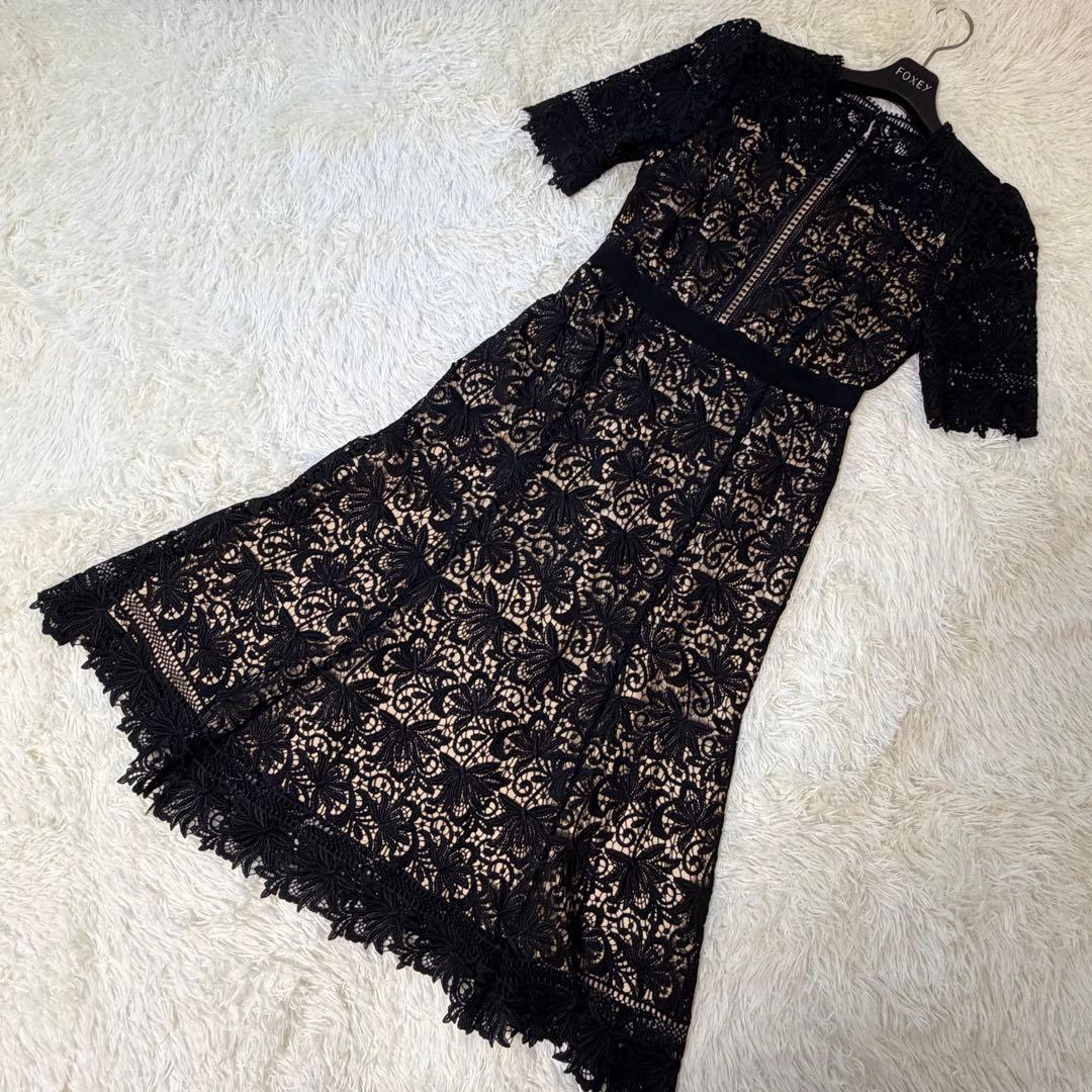 希少　美品　CELFORD セルフォード　フラワーレースワンピース　ドレス　黒
