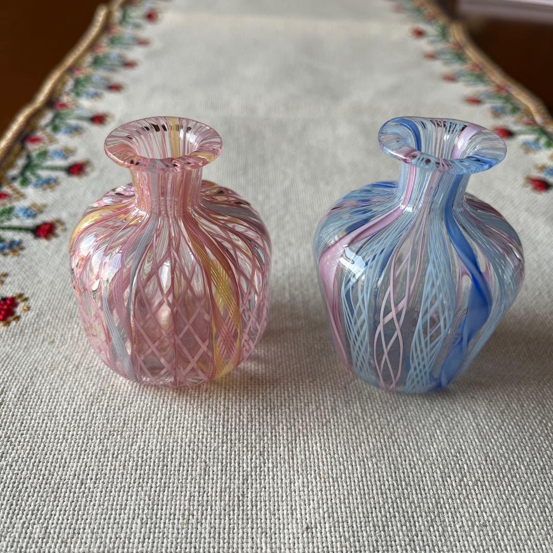 ベネチアンガラス　レース　香水瓶　一輪挿し　　　花瓶　2個セット