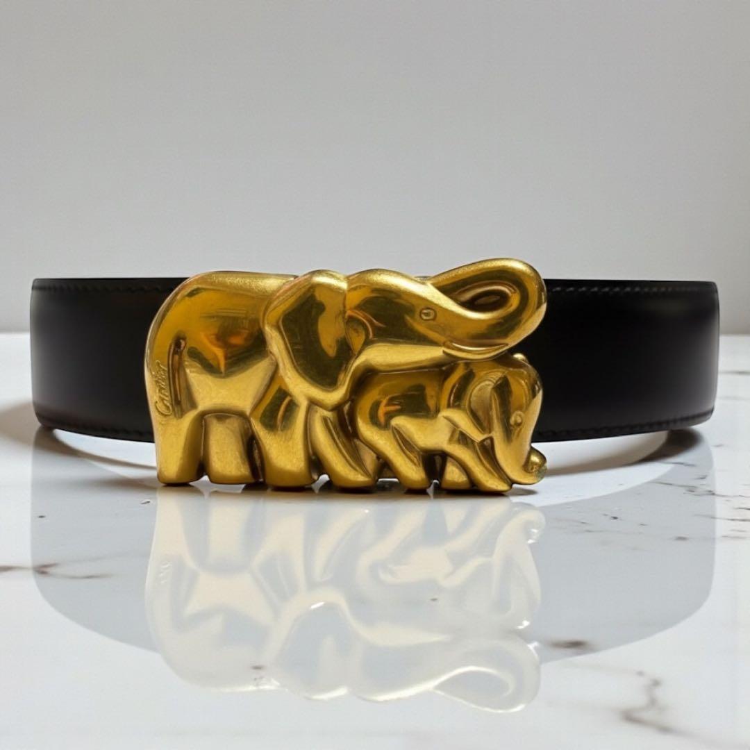 Cartier カルティエ 象 エレファント バックル ベルト ゴールド　レザー