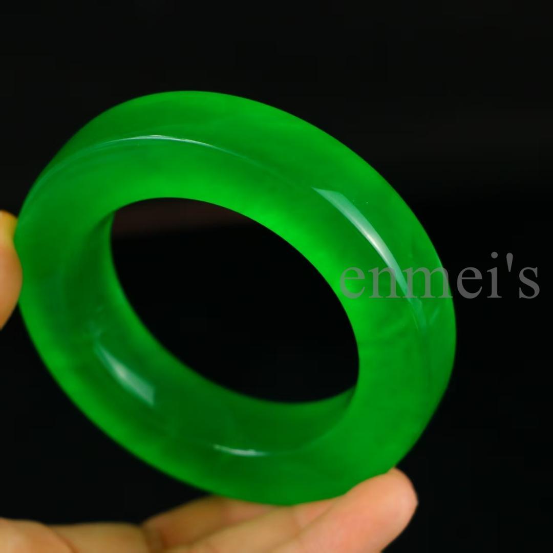 中国古美術　完美高氷種翡翠 方条バングル 精巧手彫 無傷透明石 水頭良好