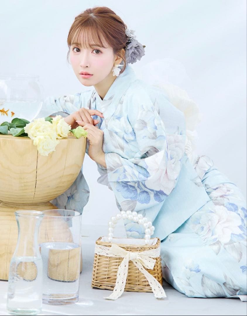 【浴衣3点セット】【新品未使用】【未開封】クラシカルローズブルー浴衣