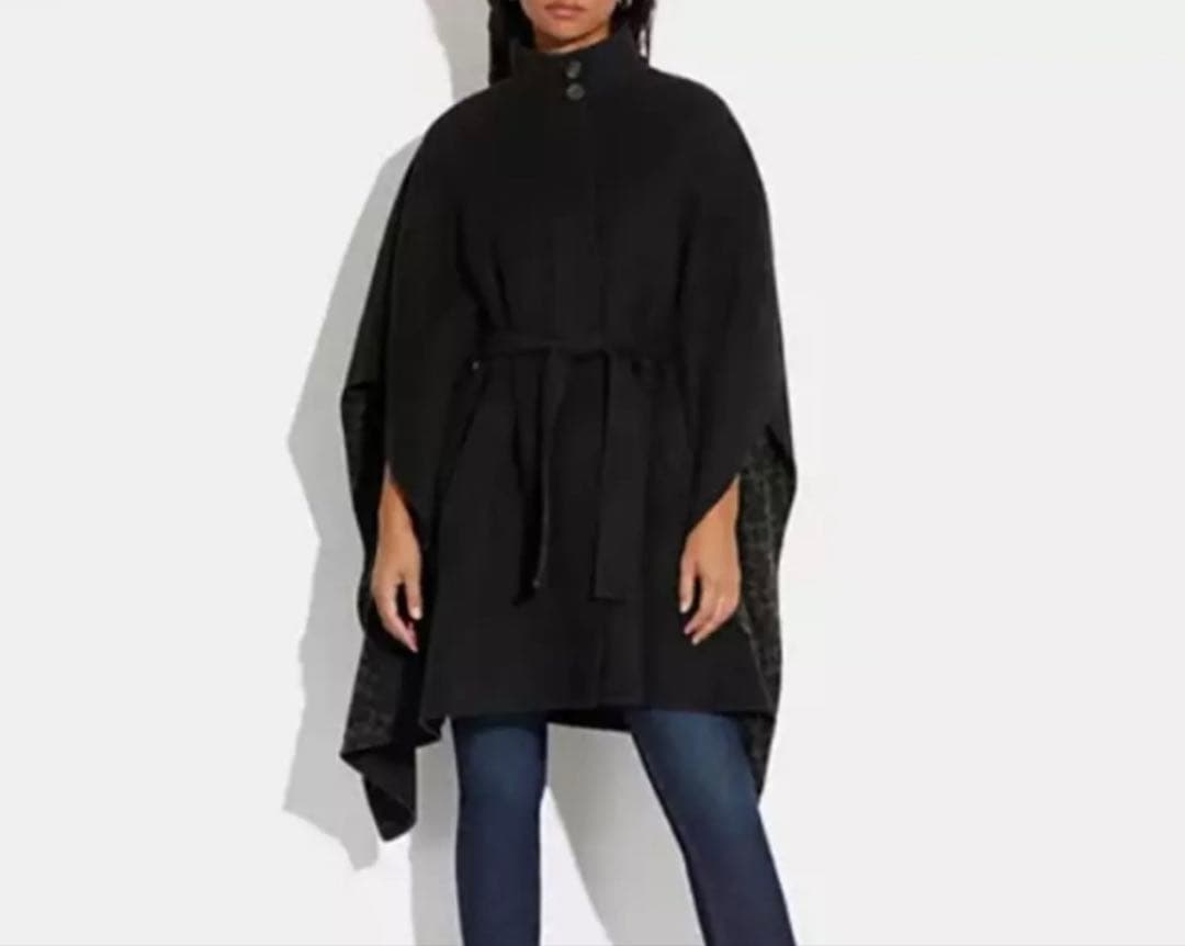 COACH ベルト付きポンチョ 黒