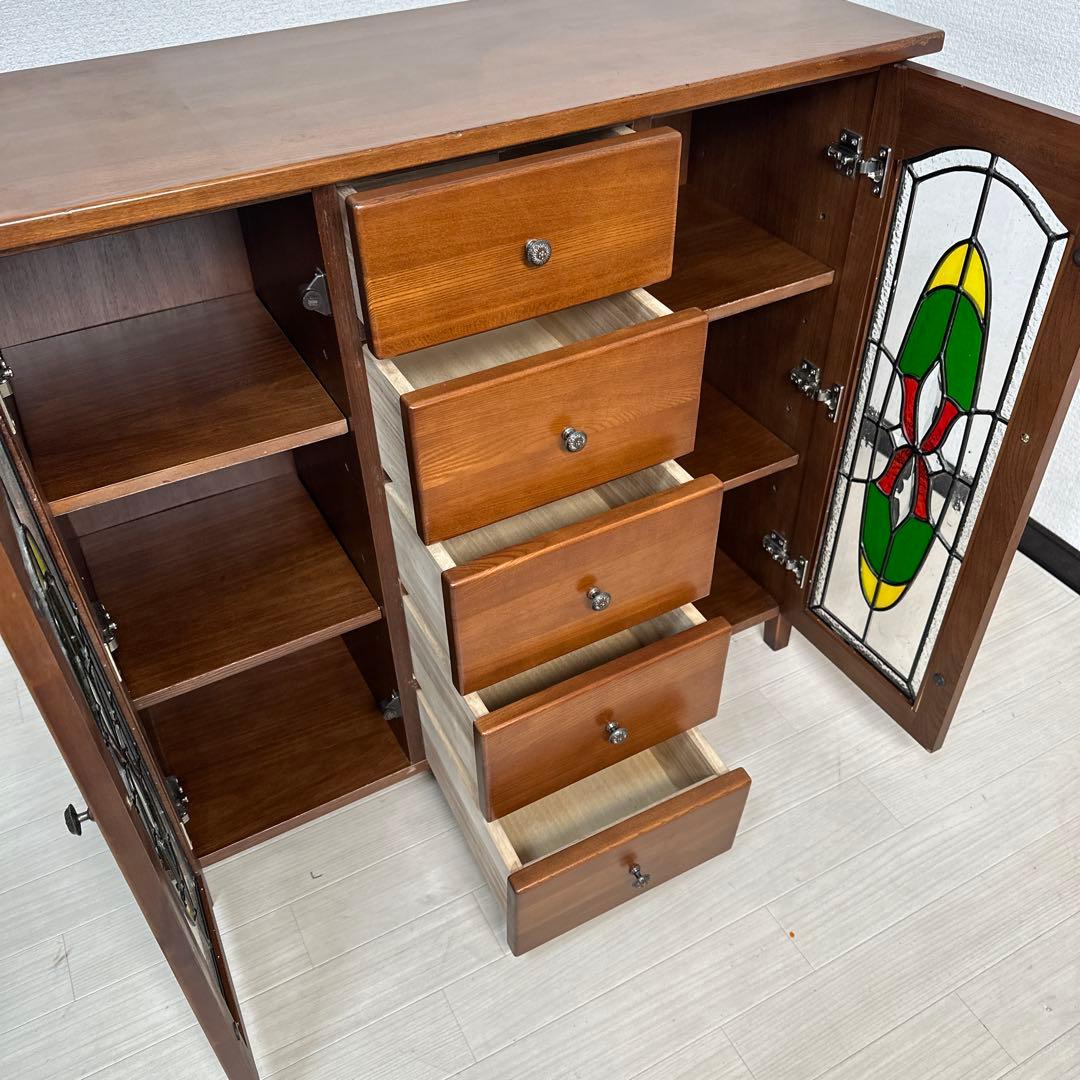 マルヨシ民芸 キャビネット サイドボード ステンドグラス 真鍮取手 i4※