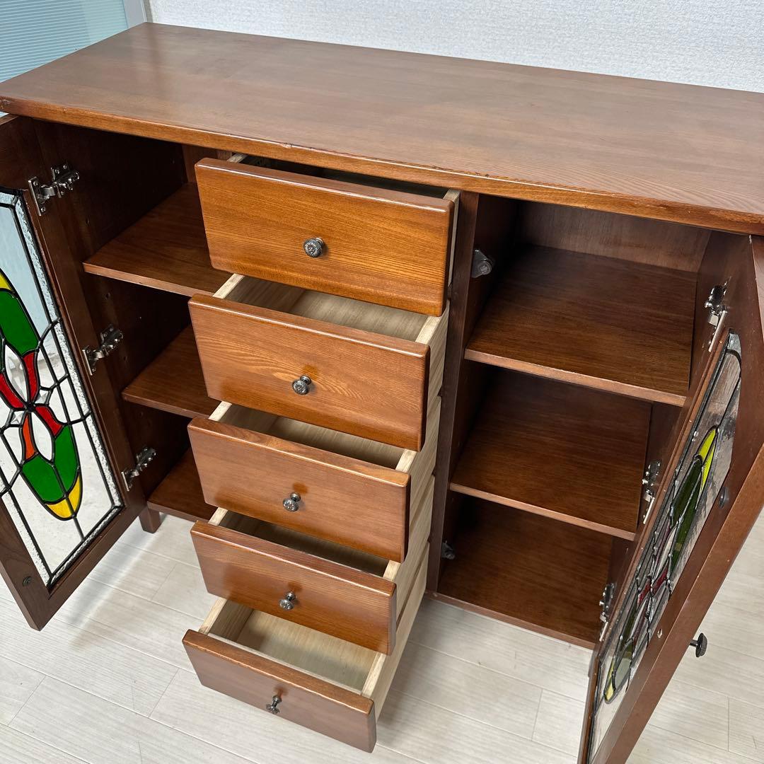 マルヨシ民芸 キャビネット サイドボード ステンドグラス 真鍮取手 i4※