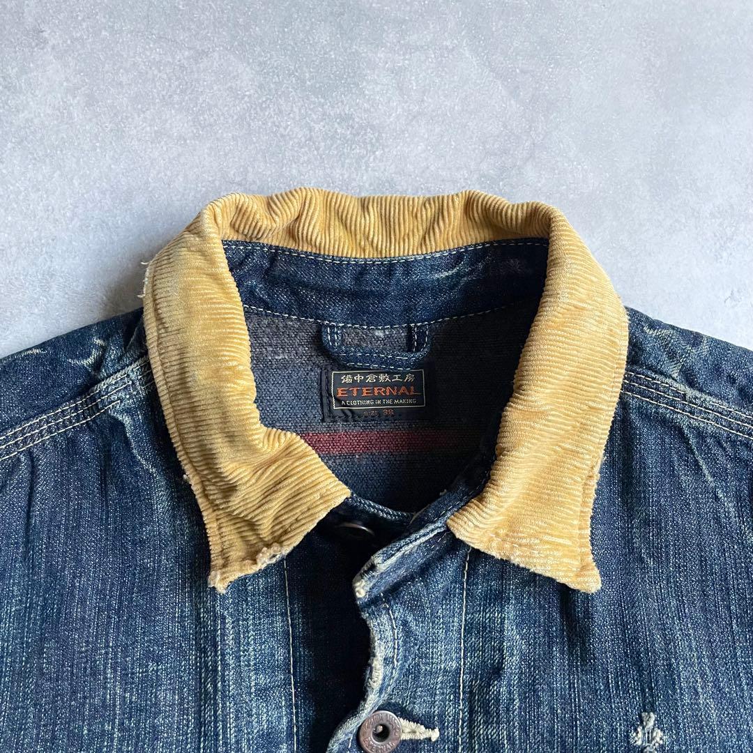 ETERNAL デニムカバーオール ブランケット付き ダメージ加工 38 日本製