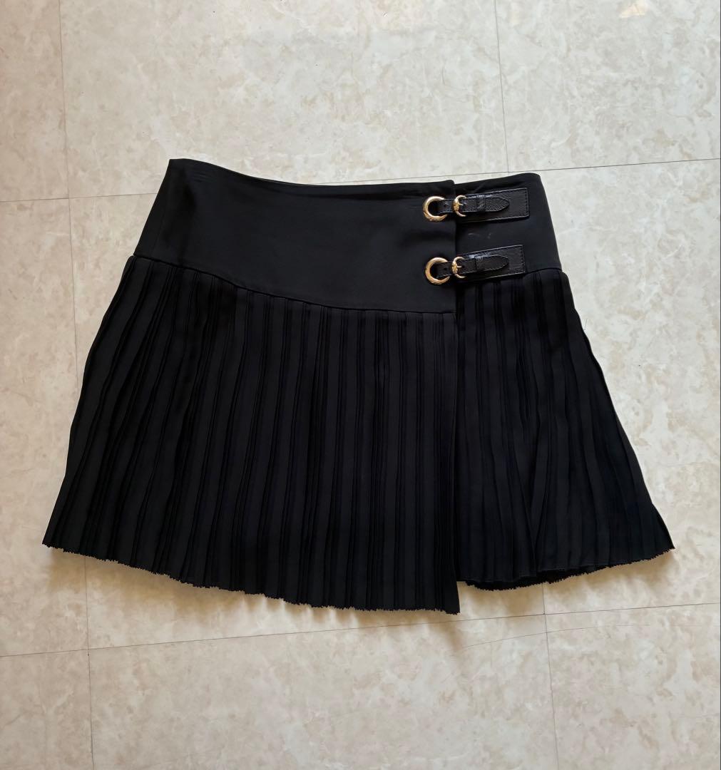 GUCCI黒シルク巻きプリーツスカート 40 正規品