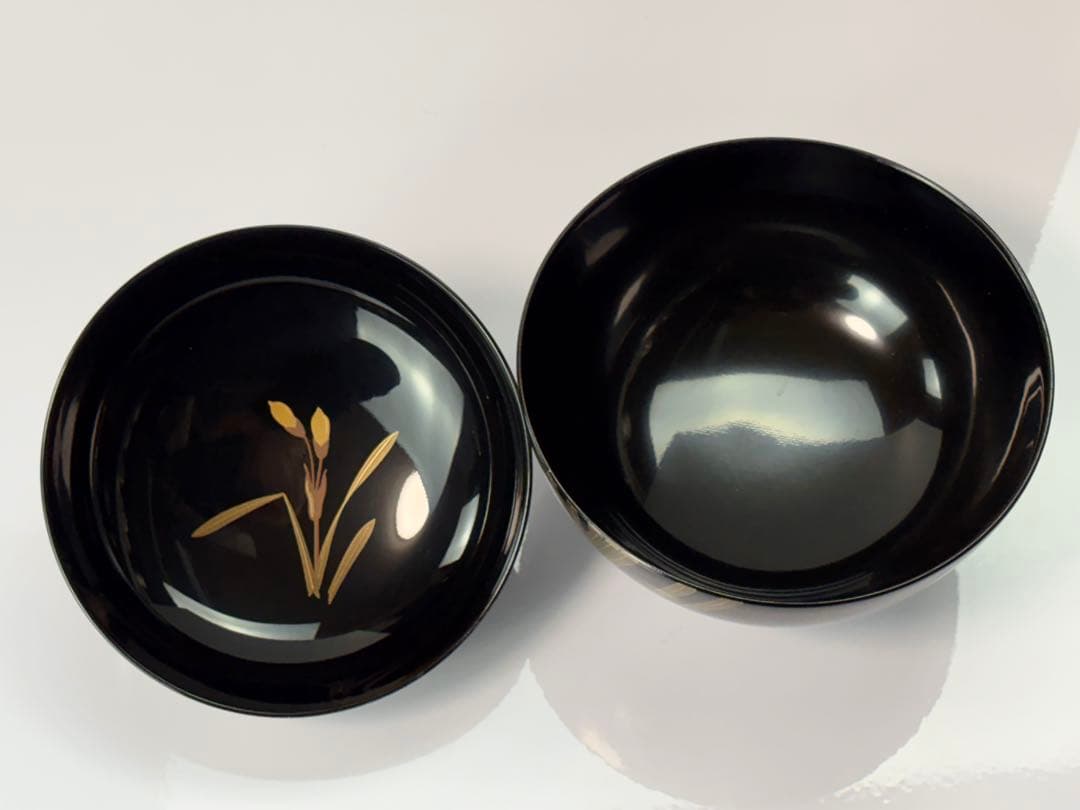 【未使用】越前漆器【源伸堂】蒔絵付　吸物椀5客セット 共箱栞付R7112328