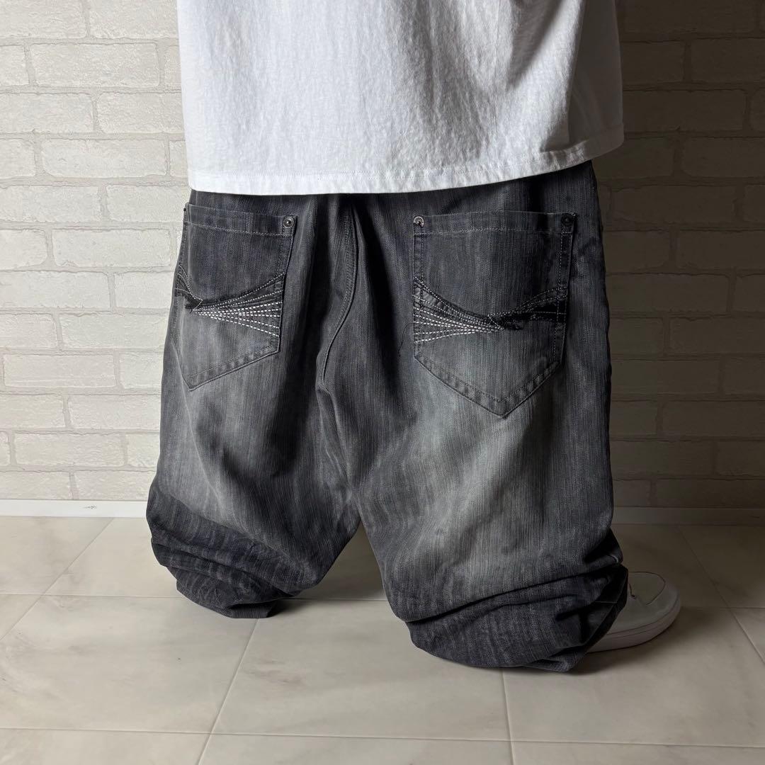 サウスポール フェード 超極太 オーバーサイズ ブラックデニム バギーパンツ