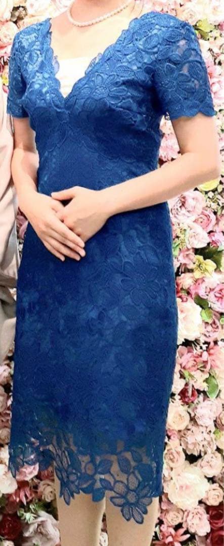 TADASHISHOJIタダシ ショージ　 Vネックワンピース　サイズ2青ブルー