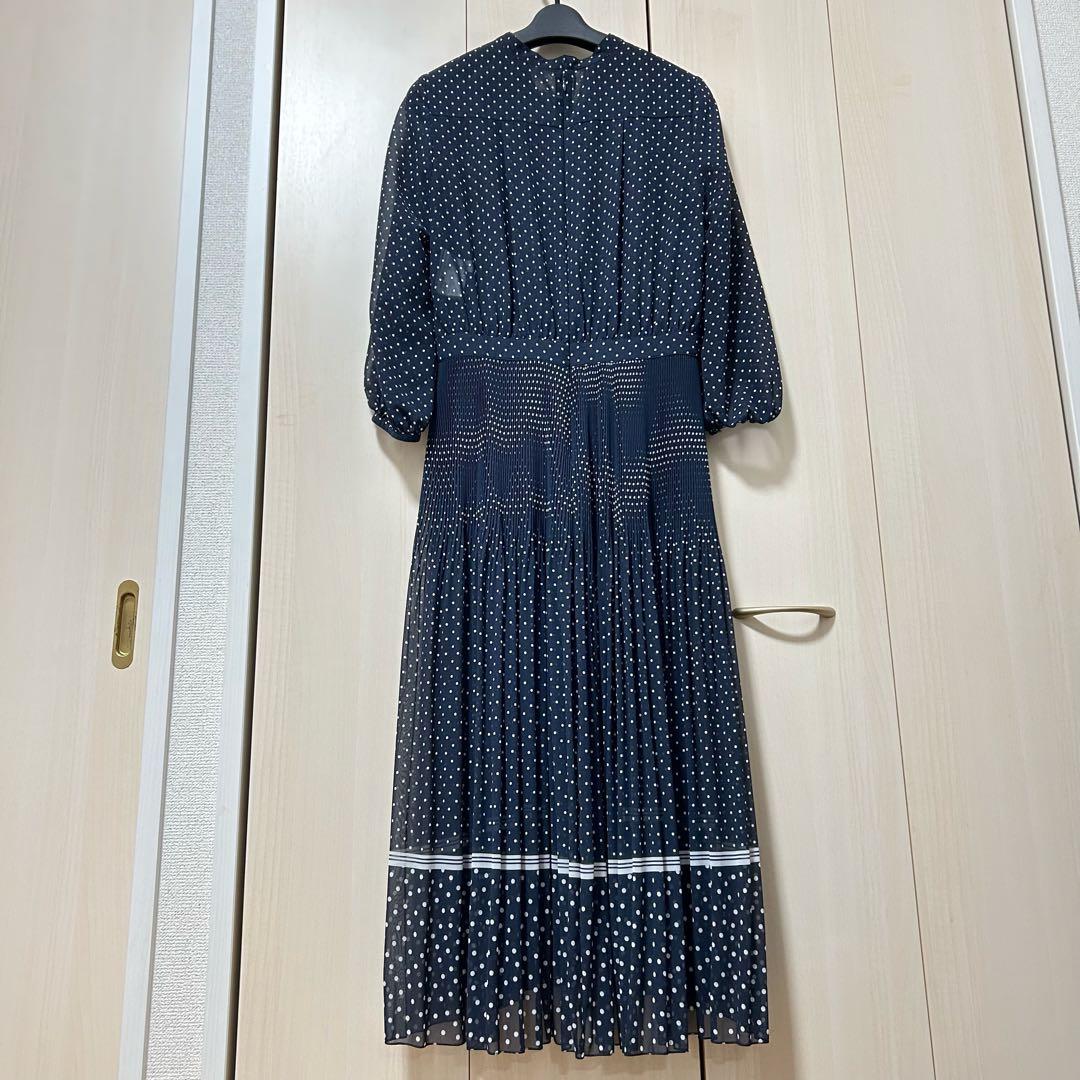 20SS♡ANAYI ラインドットプリントフリルワンピース 38 プリーツ