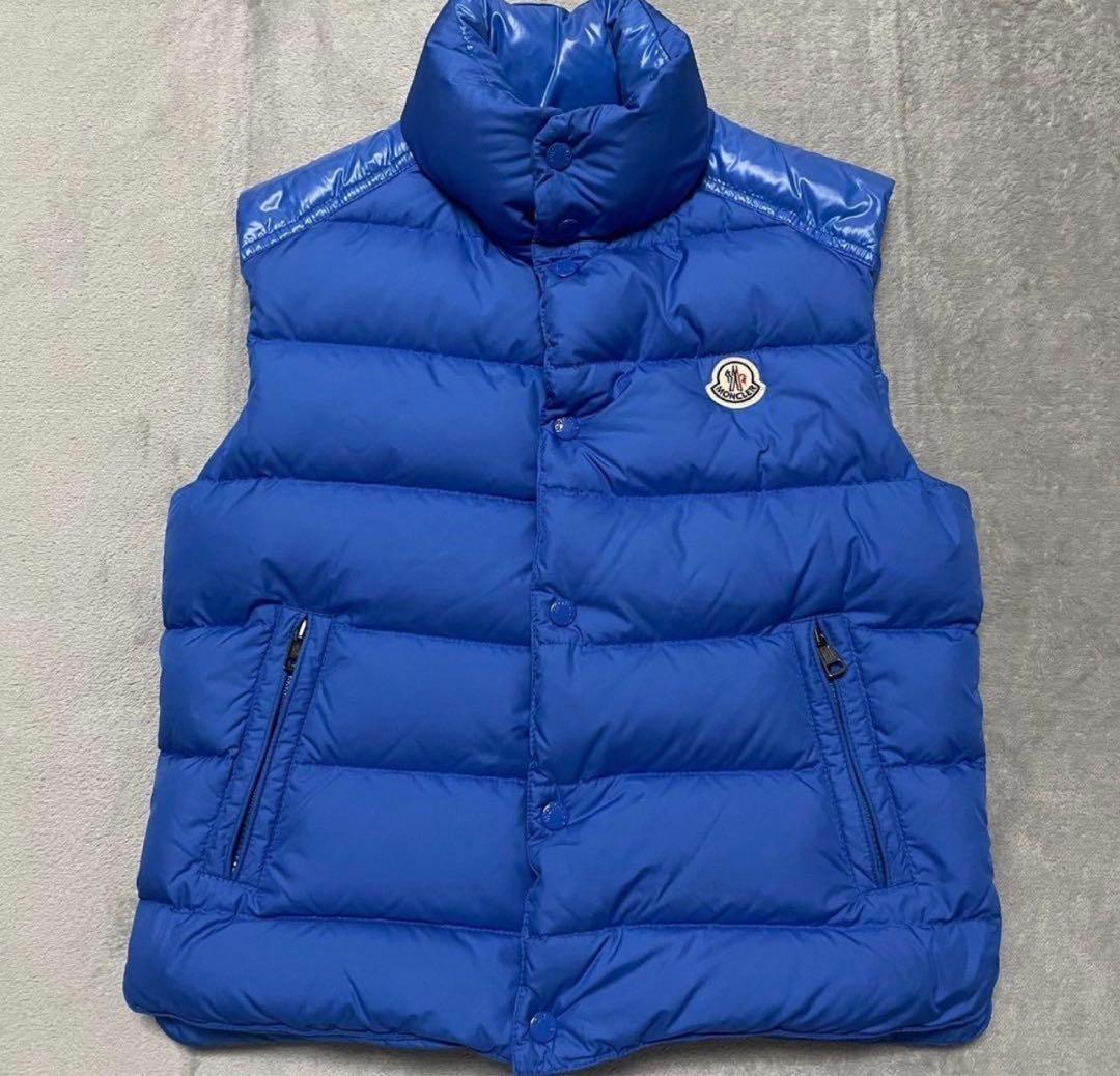 S相当★モンクレー Monclerダウンベスト ジレ 切替 ロゴ ワッペン 青